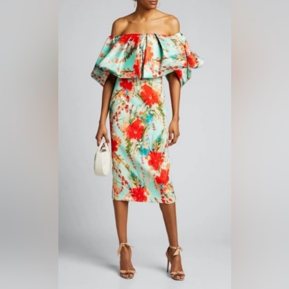 Badgley Mischka Dresses & Skirts - Badgley Mischka Off-Shoulder Floral Midi Dress NWOT